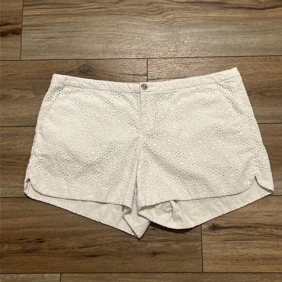 Lilly Pulitzer Chino Shorts SZ 16 White Crochet Knit Cotton Pockets Beach - Picture 1 of 11